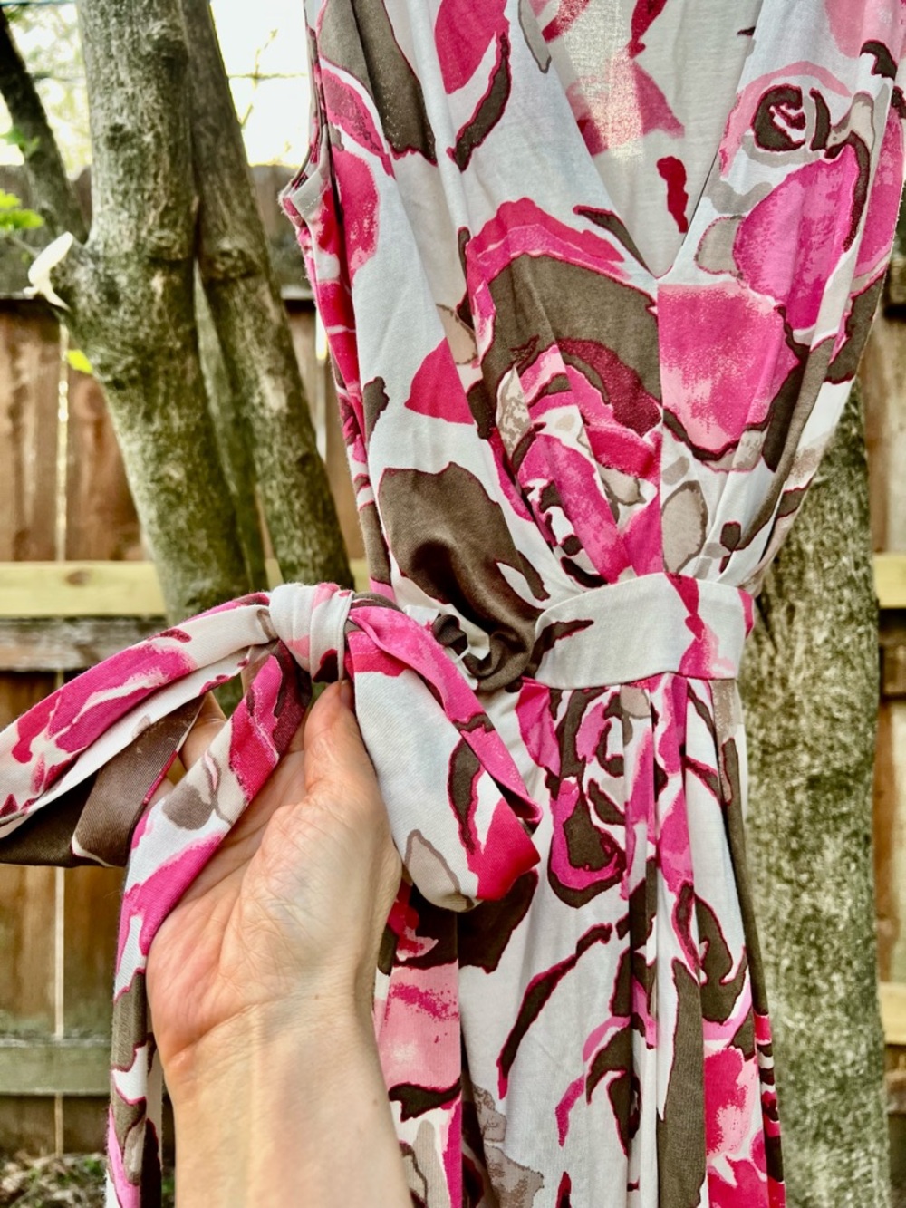 Chic Banana Republic Midi Maxi Silk Cotton Wrap Dress Sleeveless Floral L - Picture 8 of 14